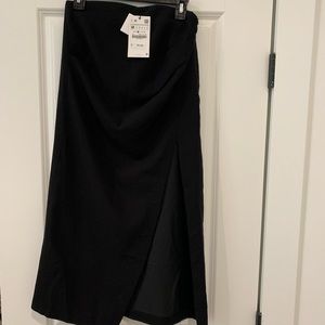 Zara Linen Blend Draped Skirt black size m NWT